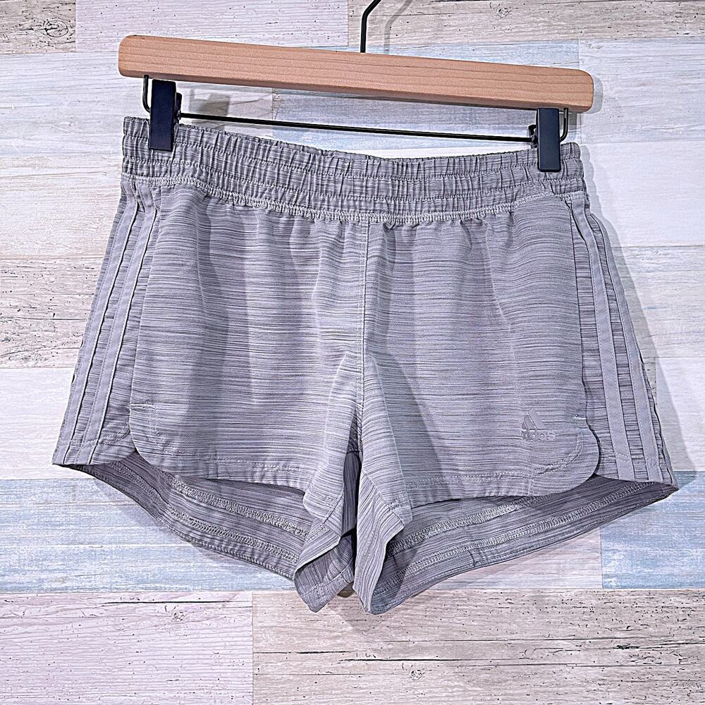 ADIDAS Aeroready Dolphin Hem 3 Stripe Running Shorts Gray Activewear Women Small